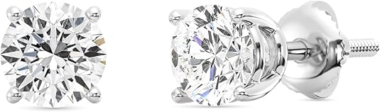 Lab grown diamond stud earrings 14K gold screw back round and princess cut E-F color