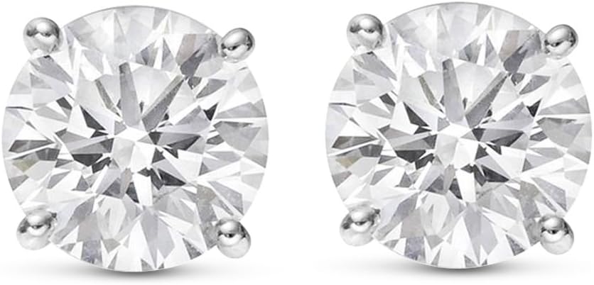 Houston Diamond District IGI certified lab grown diamond stud earrings 14K gold 4 prong round cut