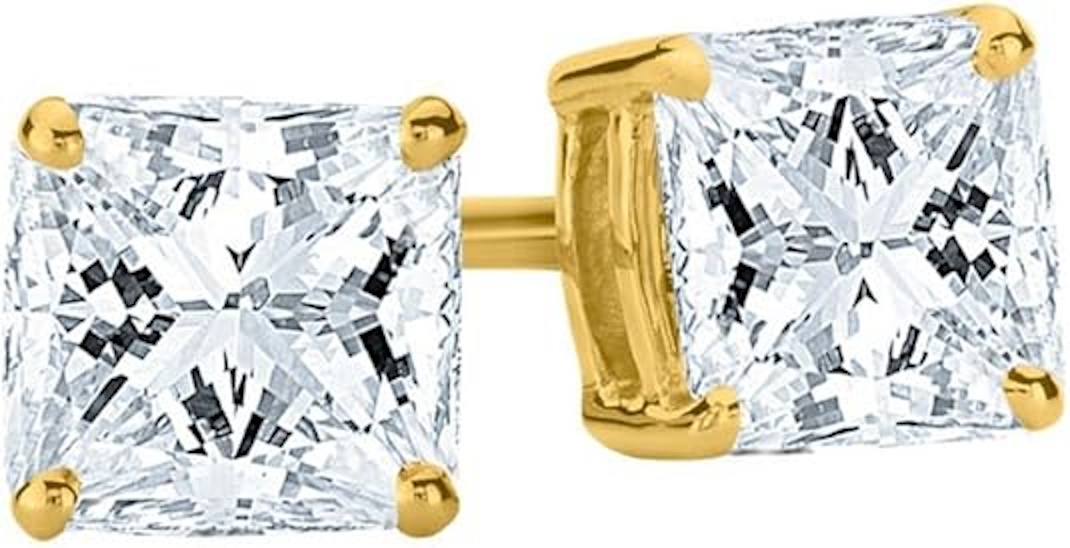 IGI certified princess cut lab grown diamond stud earrings 14K gold screw back square diamond studs