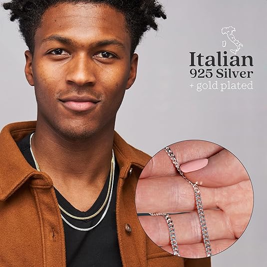 KEZEF 3mm Cuban sterling silver chain worn by model