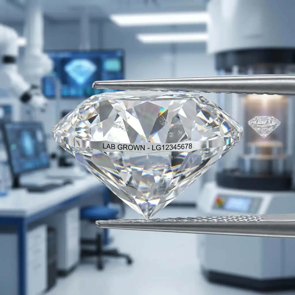 close-up of a sparkling lab-grown diamond showing classic white brilliance
