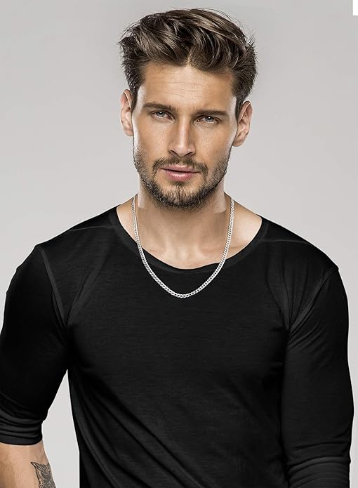 Miabella 5mm Cuban sterling silver chain worn by model