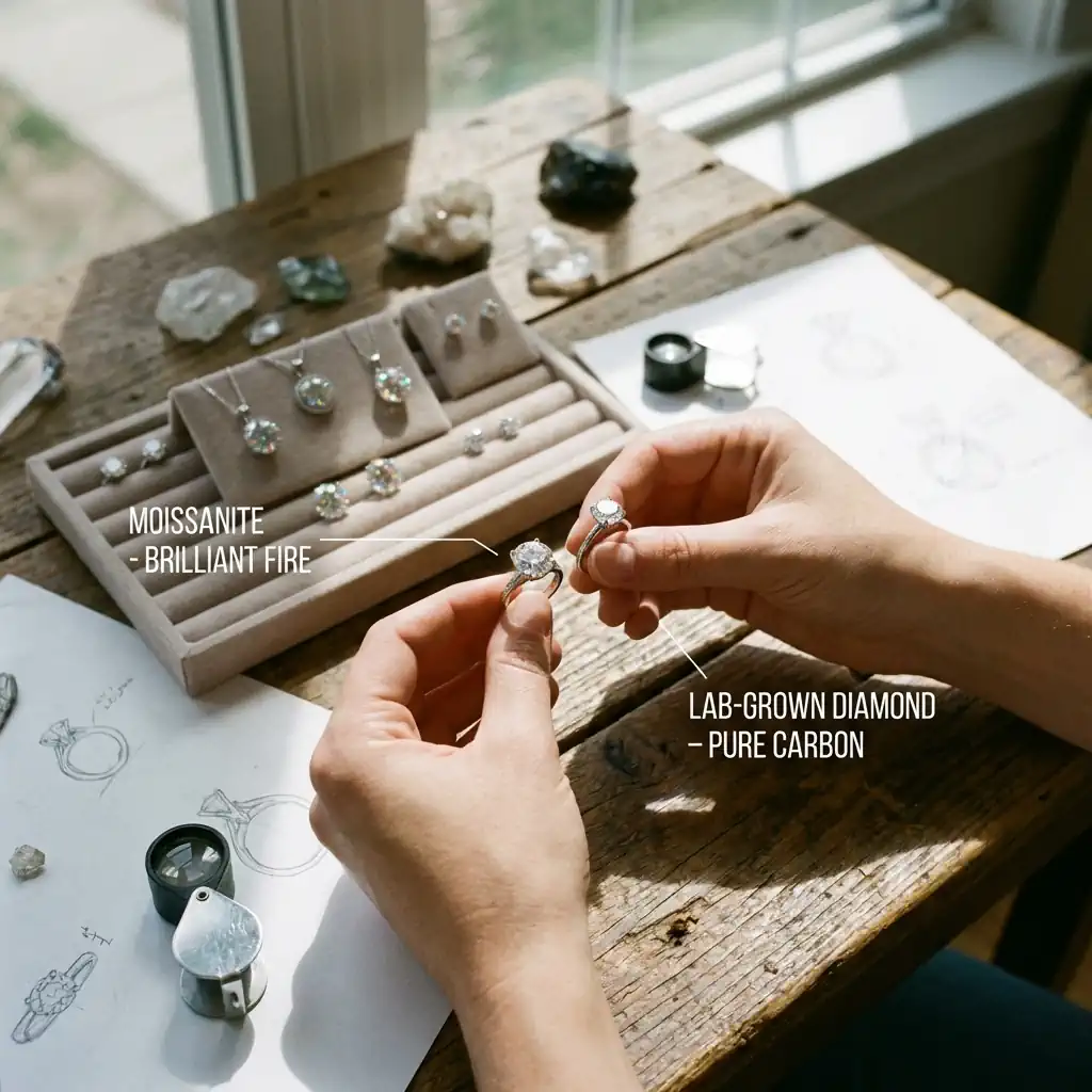 moissanite and lab-grown diamond stud earrings for everyday wear
