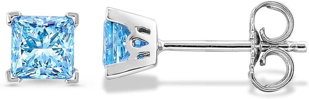 IGI certified lab grown princess cut diamond stud earrings 14K white gold square diamond studs