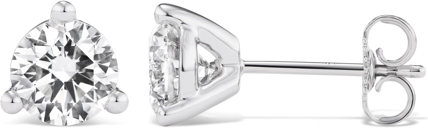 IGI certified lab grown round diamond stud earrings 14K white gold 3 prong martini setting